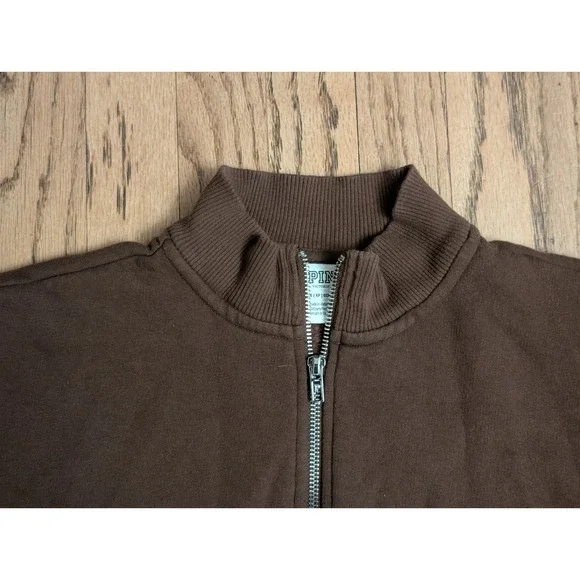 PINK Victoria's Secret Brown Quarter Zip Sweatshirt Pullover Size XS - Picture 3 of 14